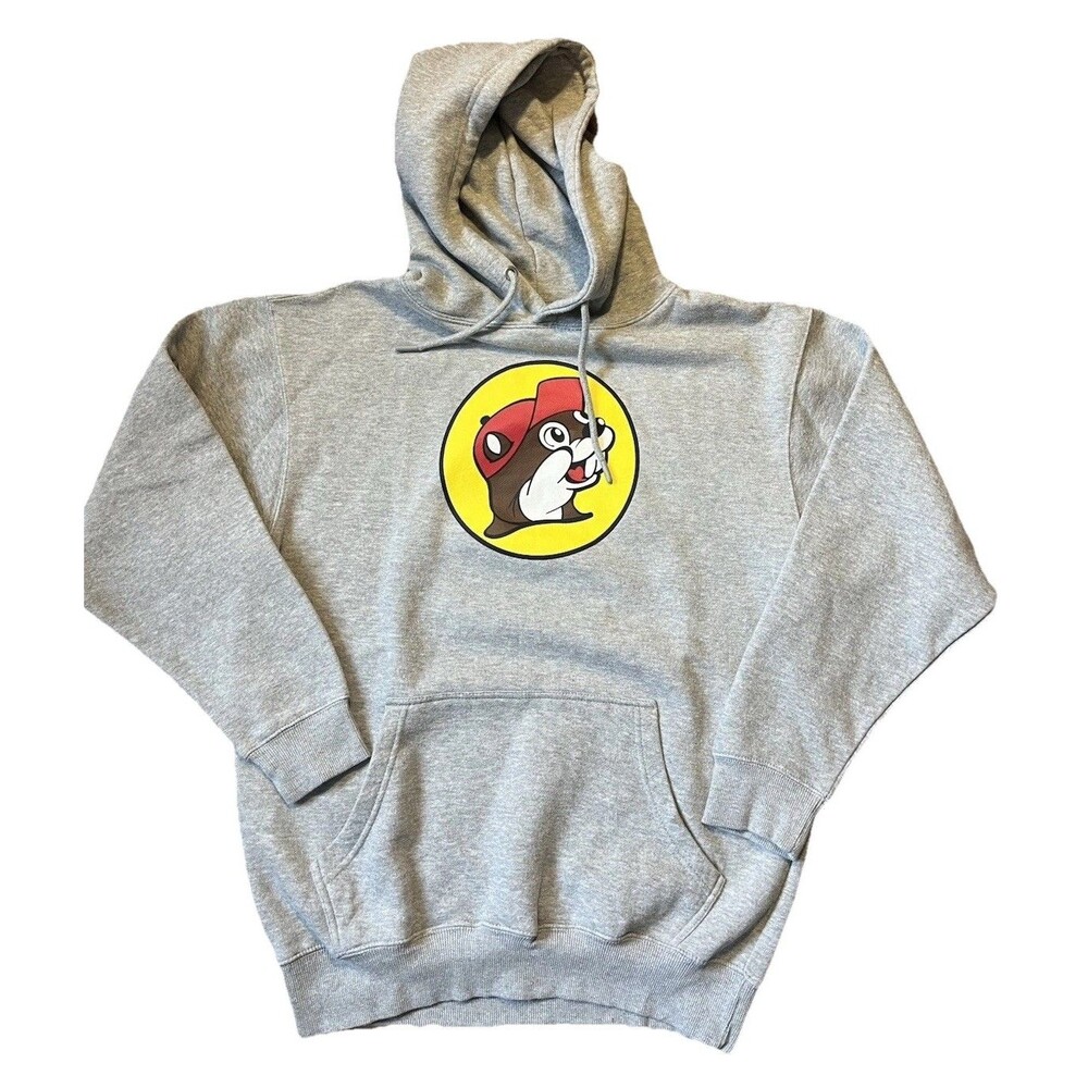 Buc-ee’s Gray Pullover Hoodie Graphic Logo Pocket Sweatshirt Men’s Medium